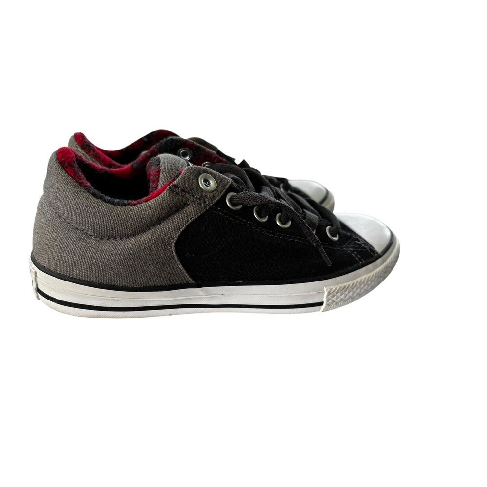 Converse All Star Sneakers 5 Black Grey Red Plaid Flannel Low Top Skate Shoes
